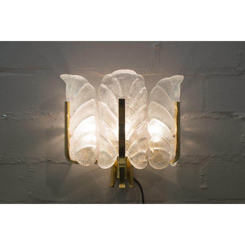 Lampada da parete vintage in vetro e ottone di Carl Fagerlund per Orrefors