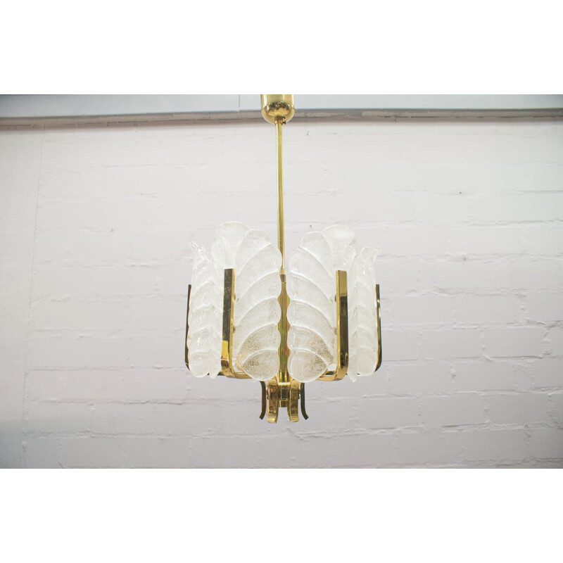 Vintage glass leaves and brass chandelier by Carl Fagerlund for Orrefors