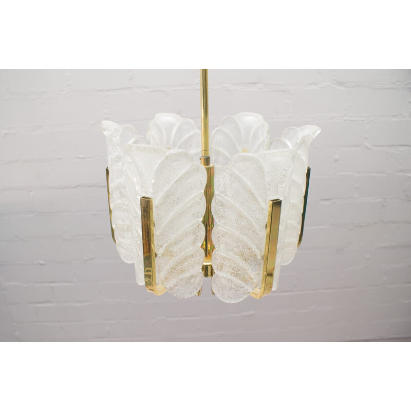 Vintage glass leaves and brass chandelier by Carl Fagerlund for Orrefors