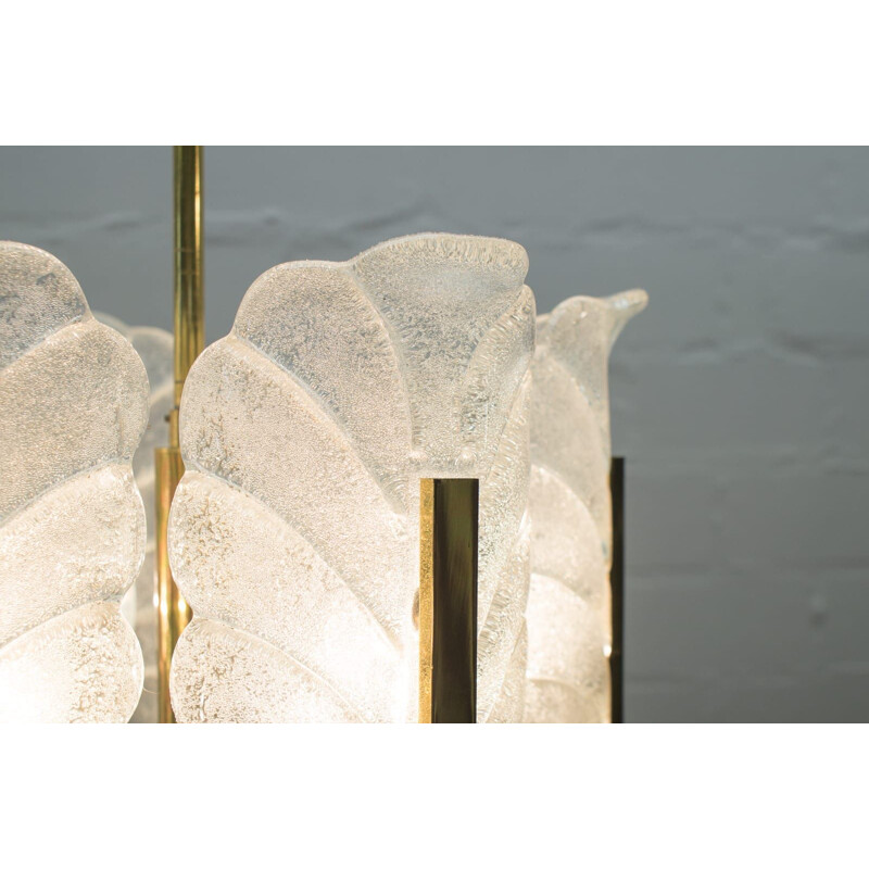 Vintage glass leaves and brass chandelier by Carl Fagerlund for Orrefors