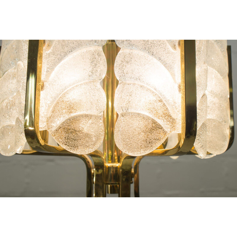 Vintage glass leaves and brass chandelier by Carl Fagerlund for Orrefors