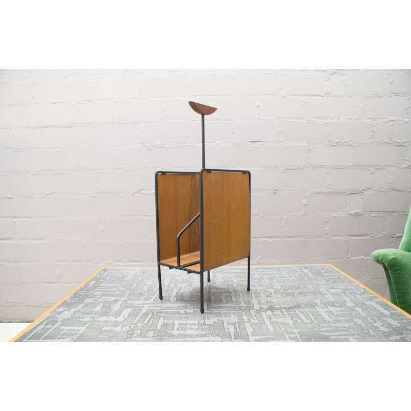 Scandinavian vintage magazine rack in metal and teak