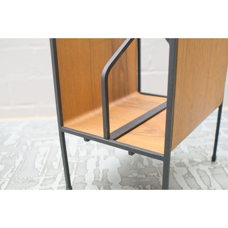 Scandinavian vintage magazine rack in metal and teak