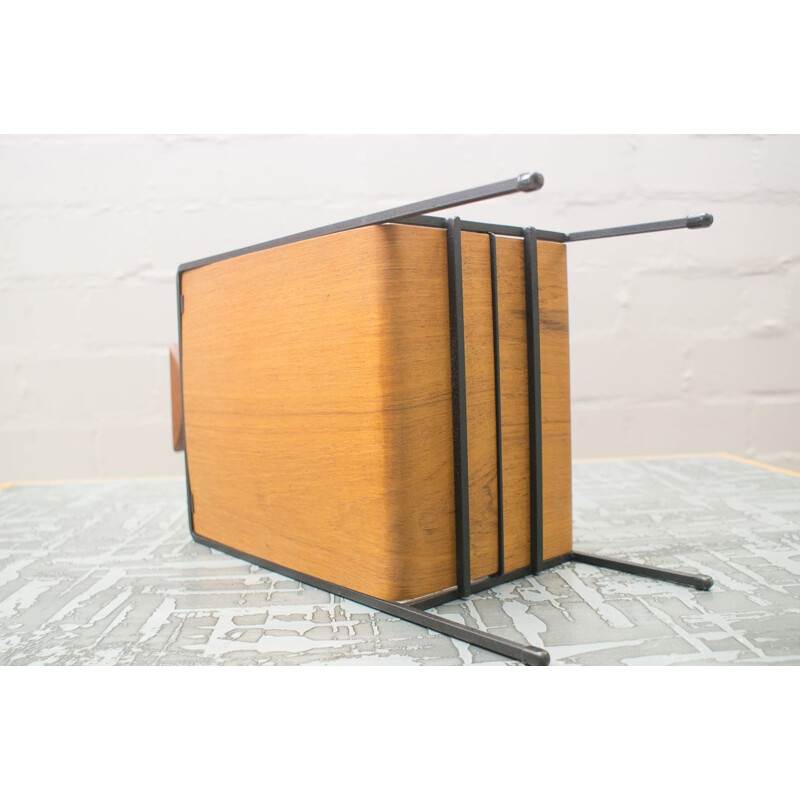 Scandinavian vintage magazine rack in metal and teak