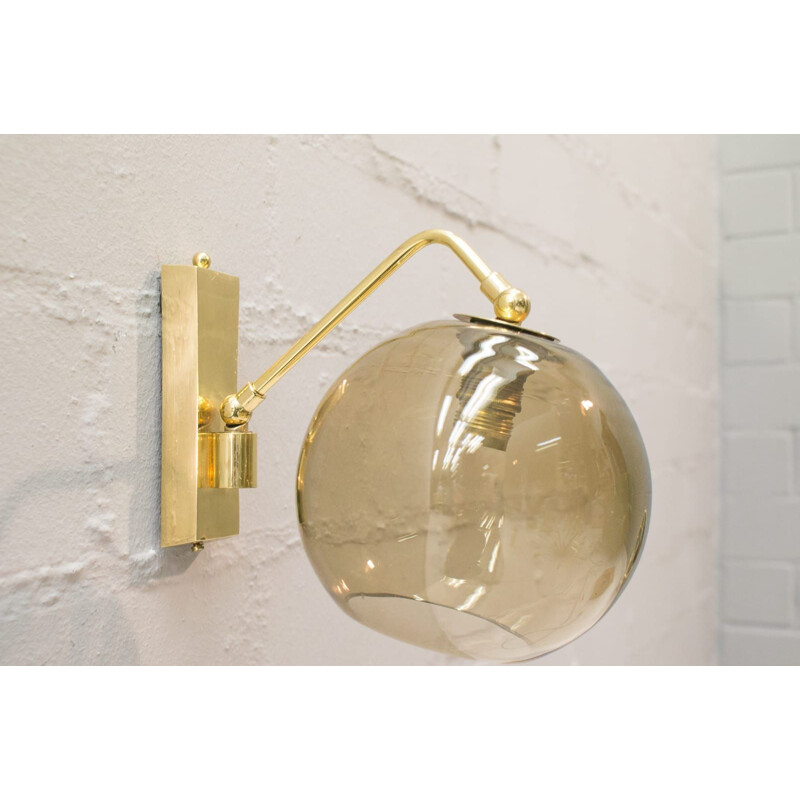 2 vintage brass and smoked glass wall lamps,1960