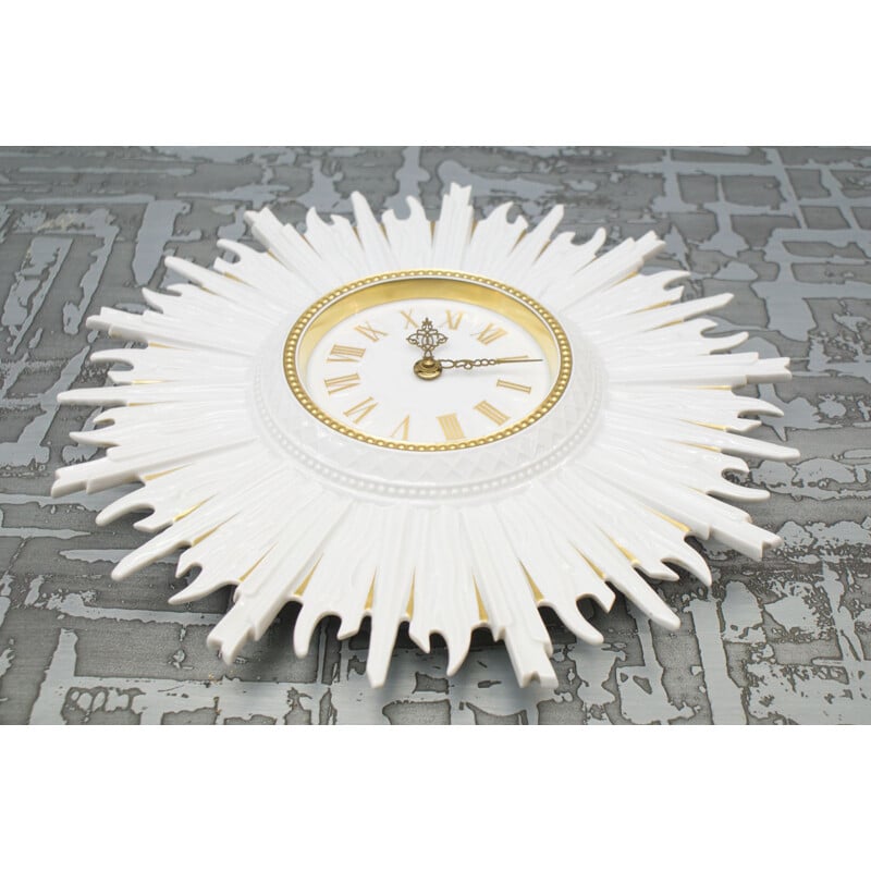 Vintage porcelain Sunburst wall clock by Hutschenreuther, 1960