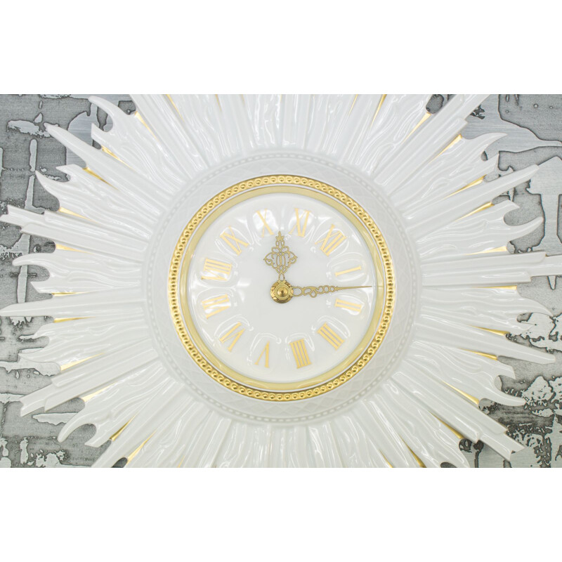 Vintage porcelain Sunburst wall clock by Hutschenreuther, 1960