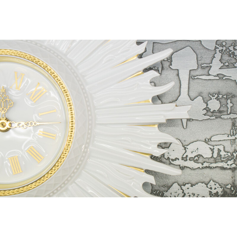 Horloge murale Sunburst  vintage en porcelaine par Hutschenreuther,1960