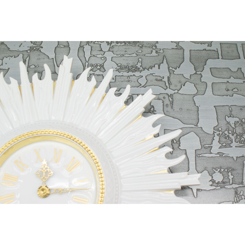 Vintage porcelain Sunburst wall clock by Hutschenreuther, 1960