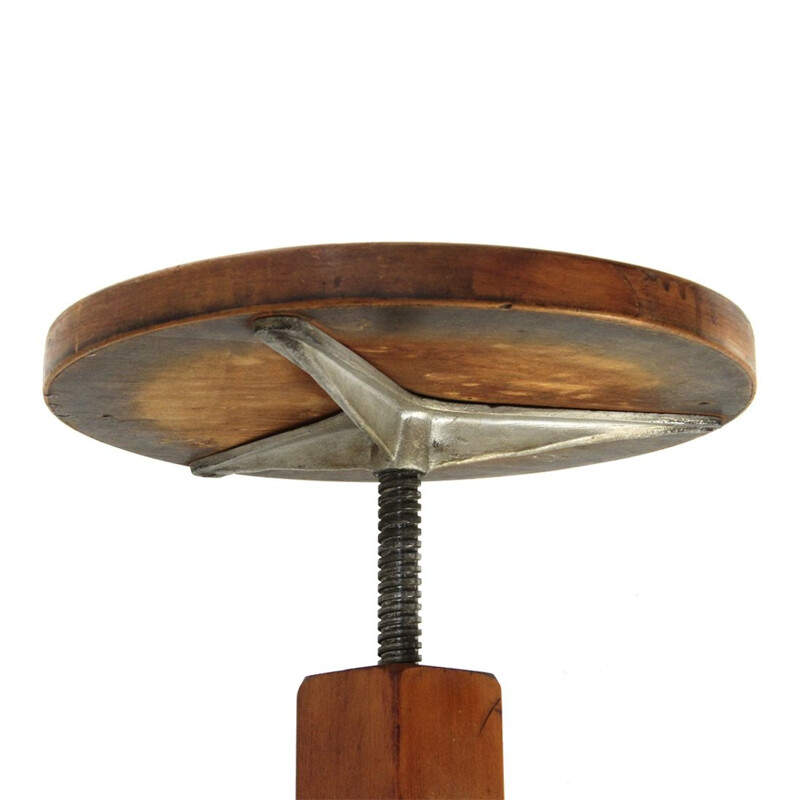 Italian vintage stool made of industrial wood from the 1950s