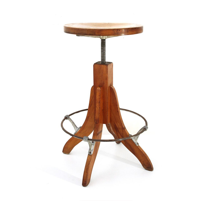 Italian vintage stool made of industrial wood from the 1950s