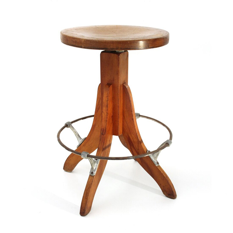 Italian vintage stool made of industrial wood from the 1950s