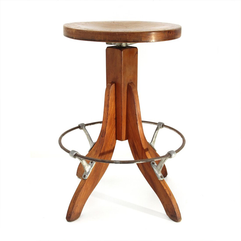 Italian vintage stool made of industrial wood from the 1950s