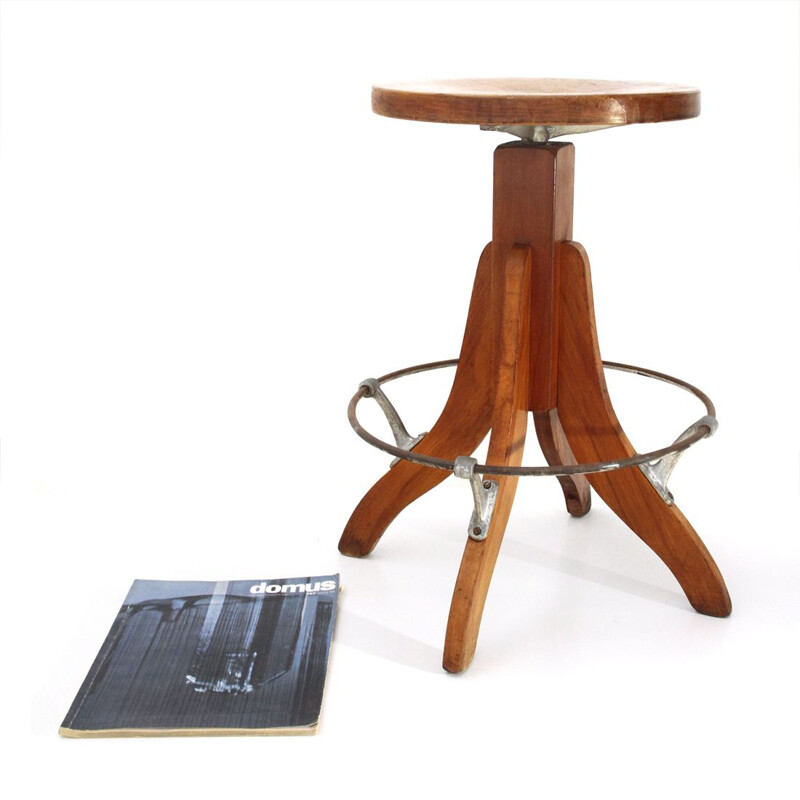 Italian vintage stool made of industrial wood from the 1950s