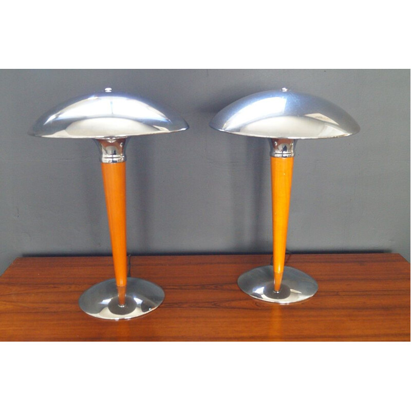 Pair of vintage table lamps in metal and chrome,1990