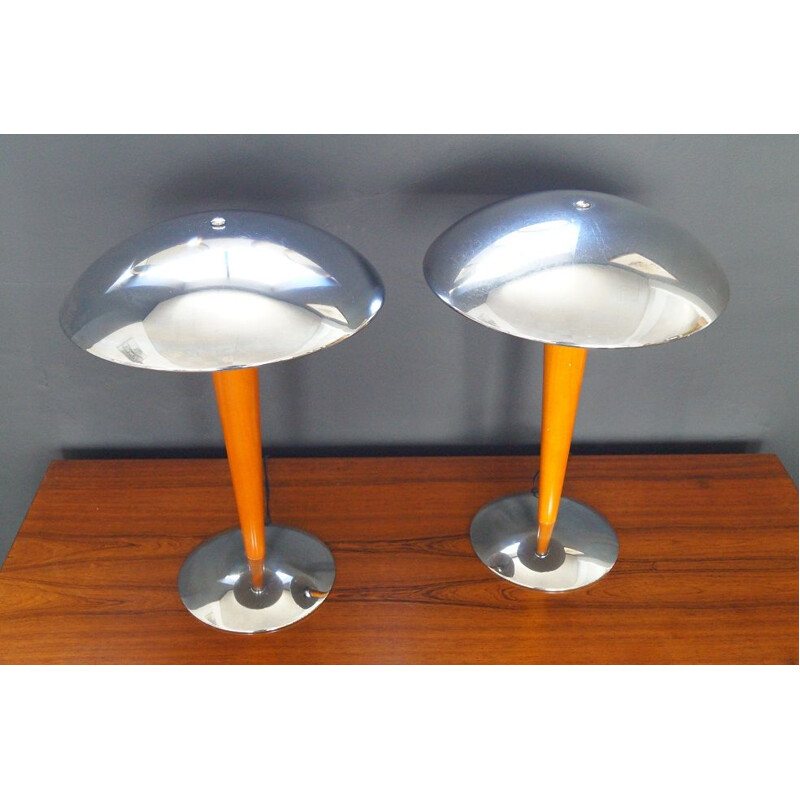 Pair of vintage table lamps in metal and chrome,1990