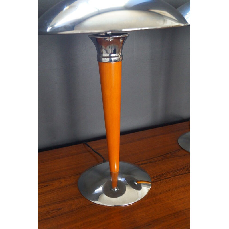 Pair of vintage table lamps in metal and chrome,1990
