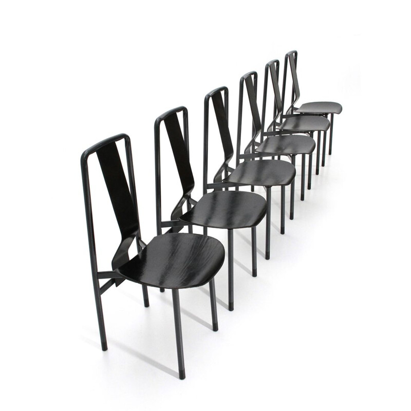 Set of 6 "Irma" black dining chairs by Achille Castiglioni for Zanotta,1970