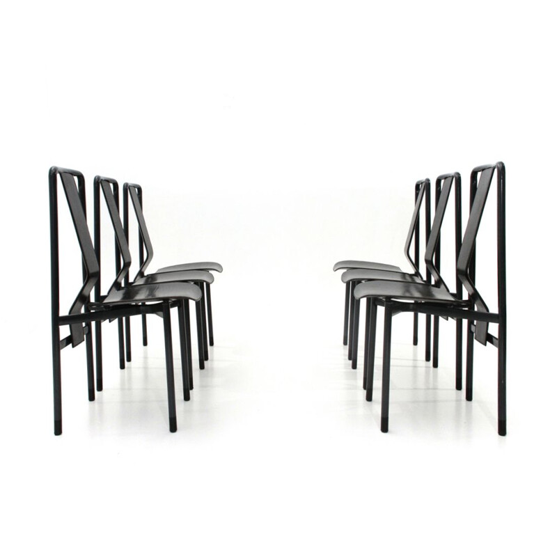 Set of 6 "Irma" black dining chairs by Achille Castiglioni for Zanotta,1970