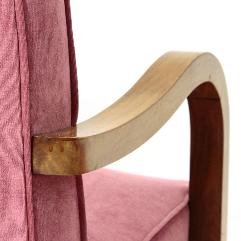 Paire de fauteuils et pouf italiens vintage en velours rose,1940