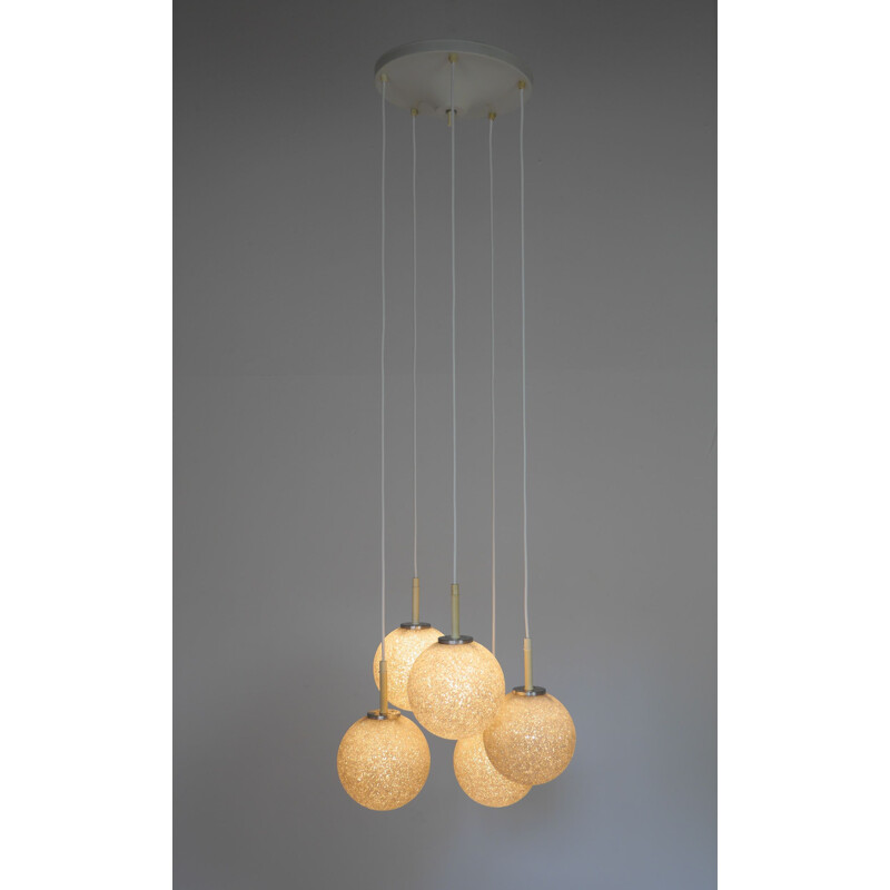 Vintage chandelier Granulated Acrylic 5-Light Cascade, Germany, 1970s