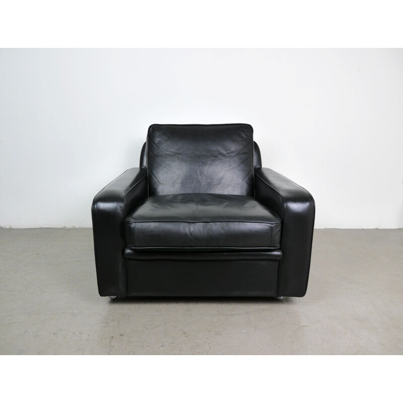 Fauteuil vintage en cuir noir par Georg Thams pour Vejen, Danemark, années 1970