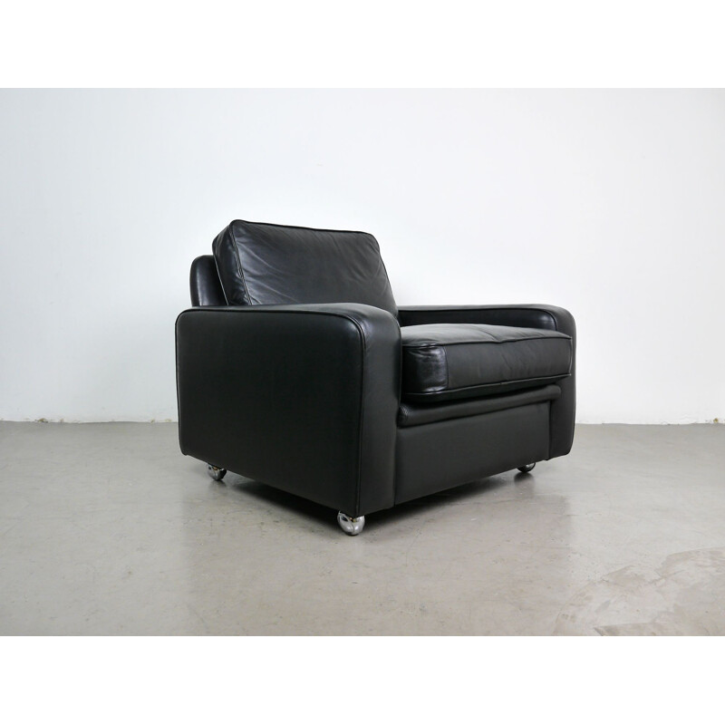 Vintage armchair in black leather by Georg Thams for Vejen, Denmark, 1970s