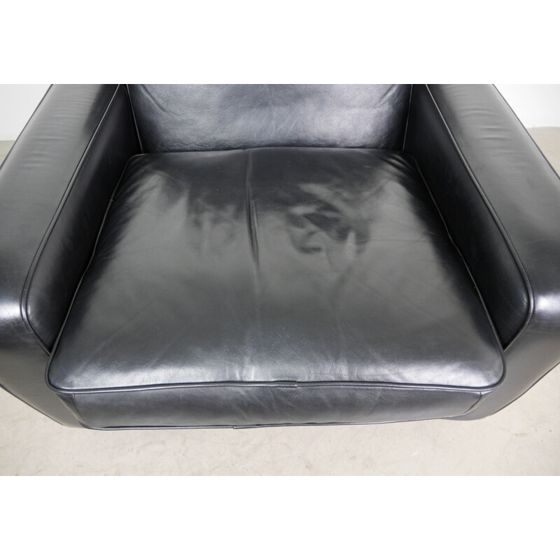 Fauteuil vintage en cuir noir par Georg Thams pour Vejen, Danemark, années 1970