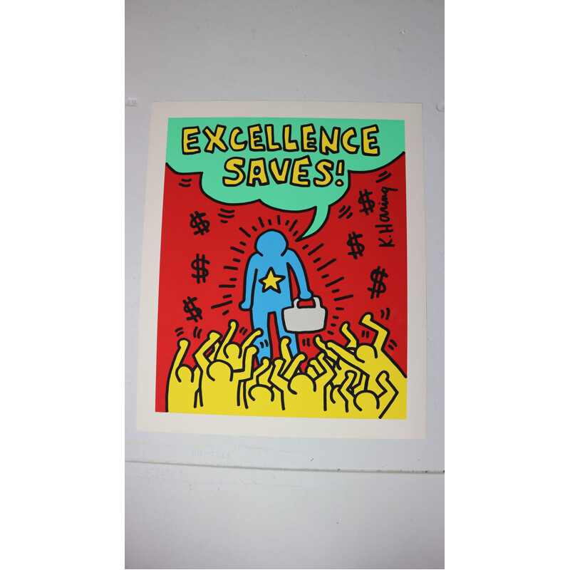 Sérigraphie vintage par Keith Haring en papier 1990