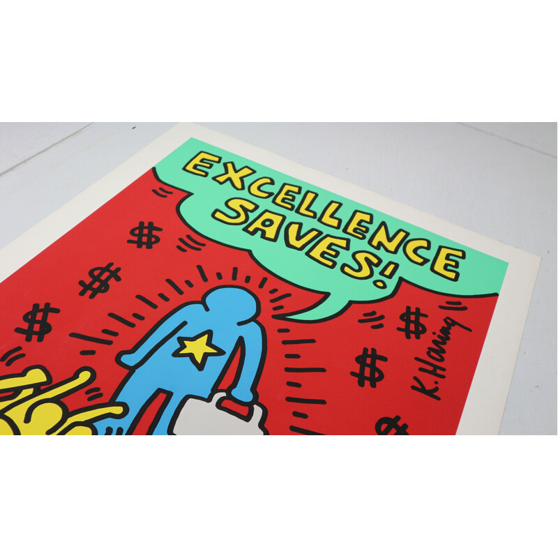 Vintage silkscreen by Keith Haring in paper 1990s