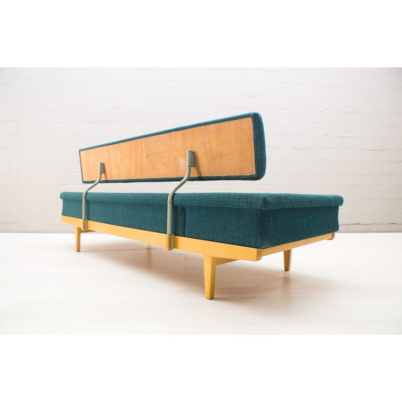 Vintage german green daybed with adjustable and removable backrest 1950s