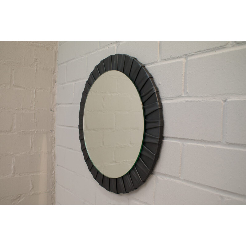 Pair of vintage wall mirrors with leather frame for Vereinigte Werkstàtten Munchen, 1950