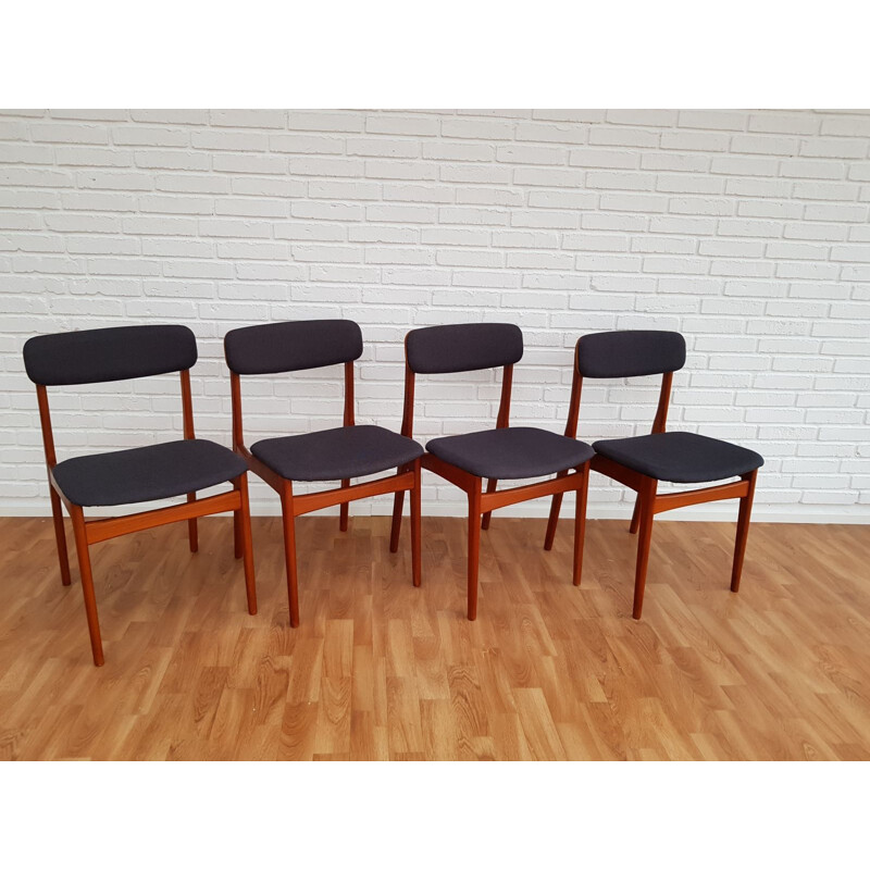 Set of 4 vintage danish chairs in gray cotton fabric and teakwood 1960s