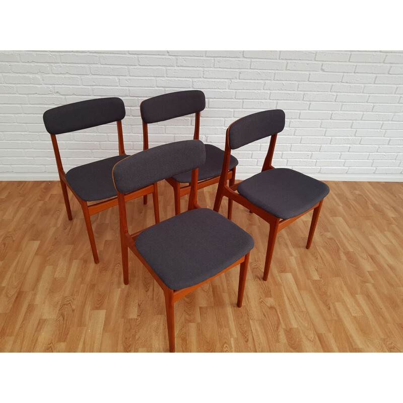 Set of 4 vintage danish chairs in gray cotton fabric and teakwood 1960s