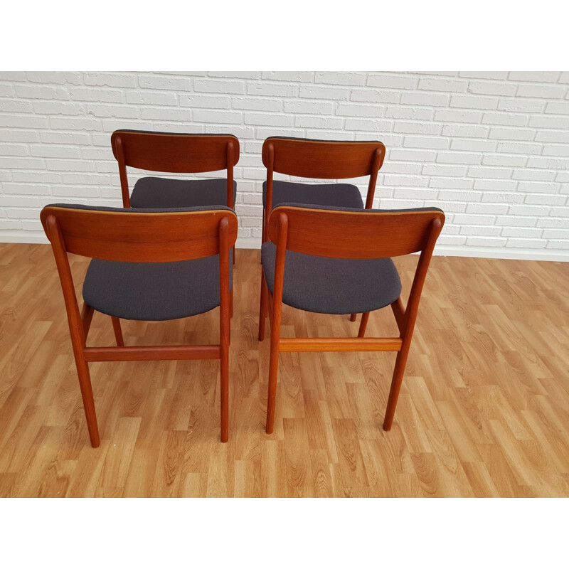 Suite de 4 chaises vintage danoises en tissu de coton gris et teck 1960