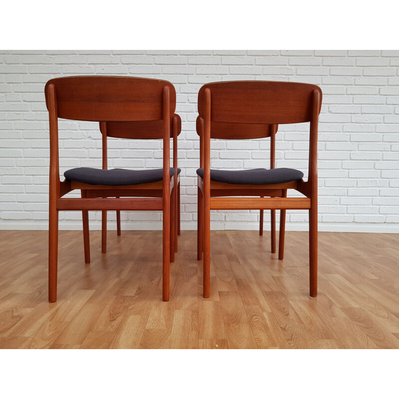 Suite de 4 chaises vintage danoises en tissu de coton gris et teck 1960