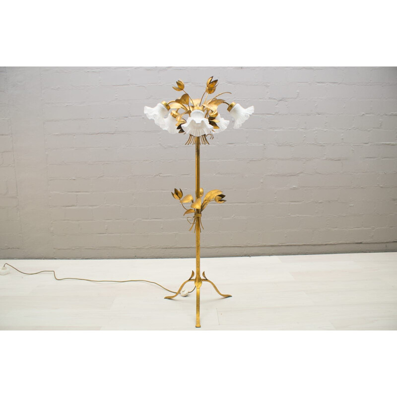 Vintage glass and metal floor lamp by Hans Kögl, Germany 1970