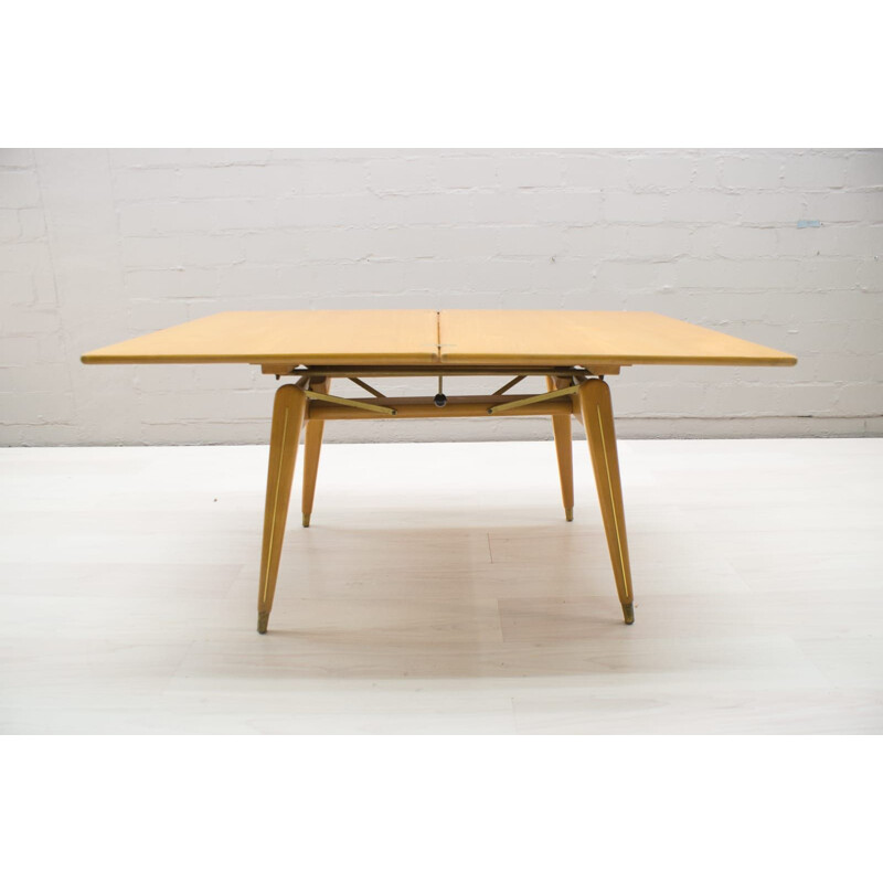 Vintage height-adjustable table in wood and brass 1950s