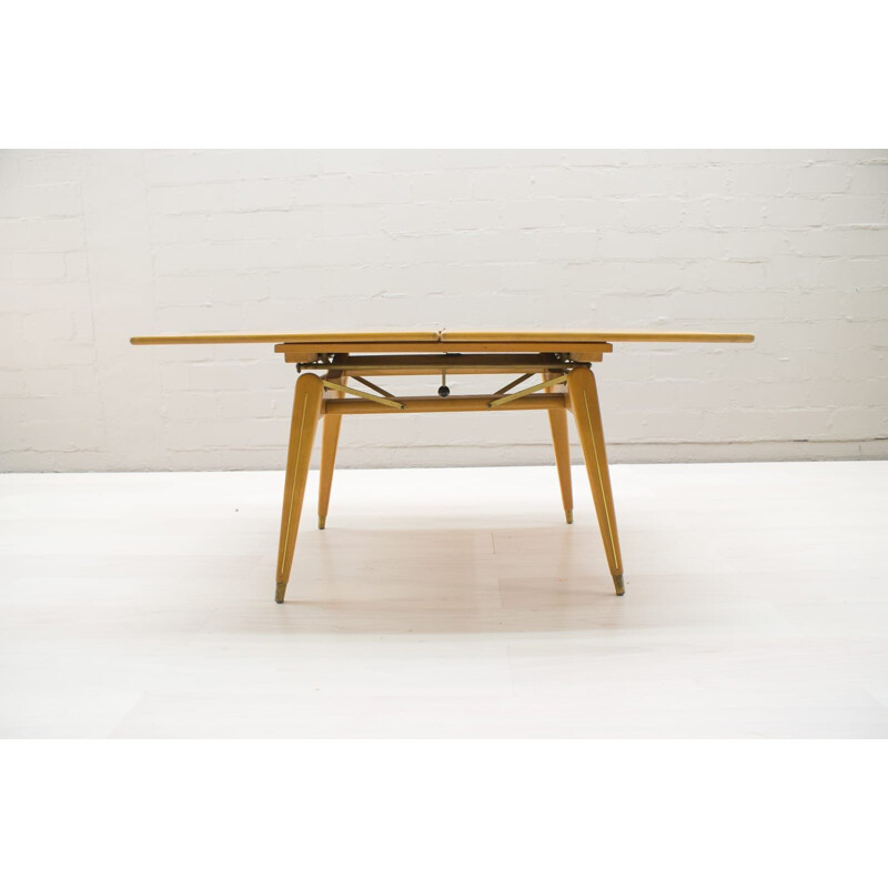 Vintage height-adjustable table in wood and brass 1950s