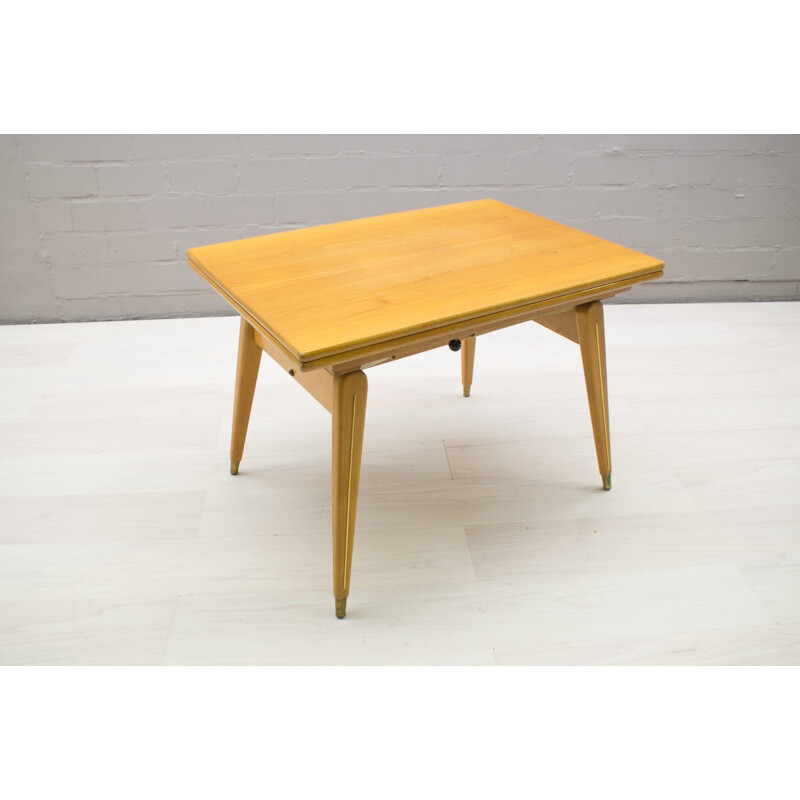 Vintage height-adjustable table in wood and brass 1950s