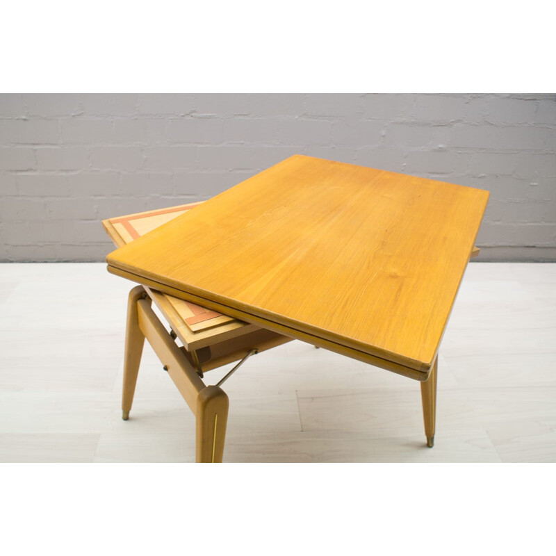 Table à hauteur ajustée vintage en bois et laiton des années 1950