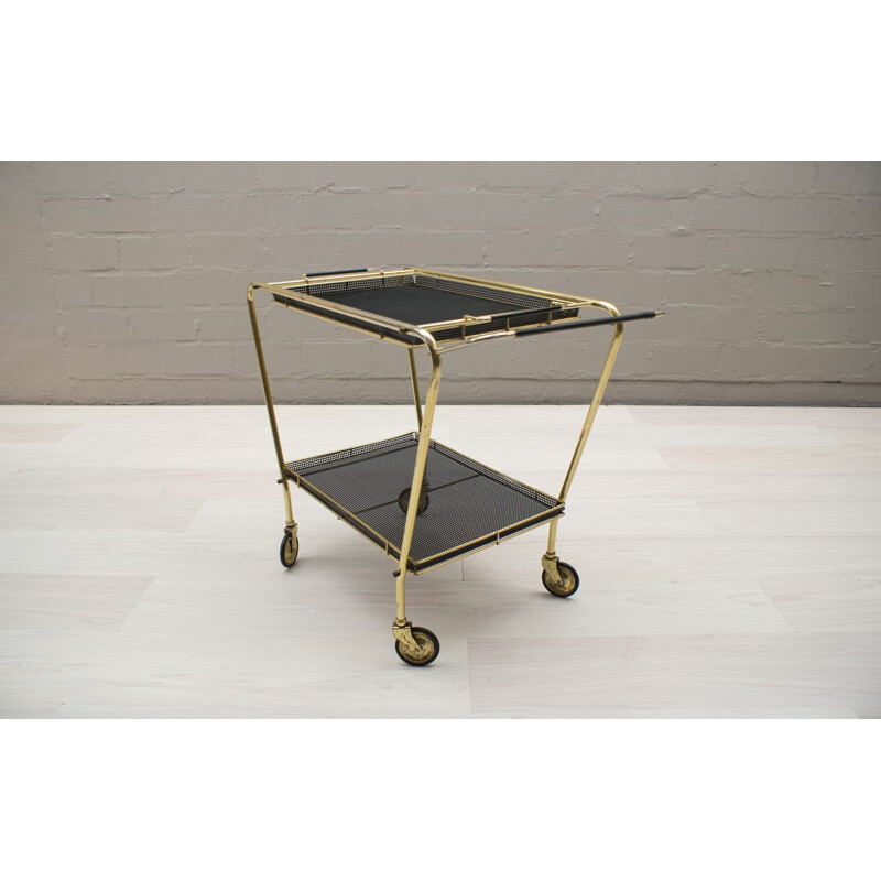 Vintage black brass serving table, France 1950