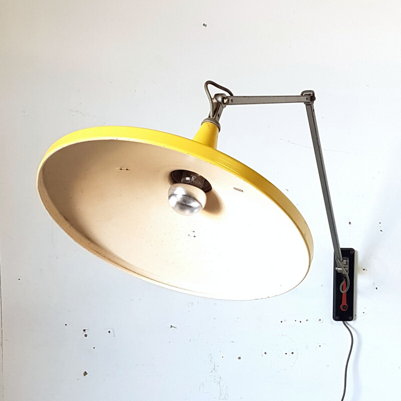 Vintage Panama wall lamp for Gispen in yellow metal 1950s