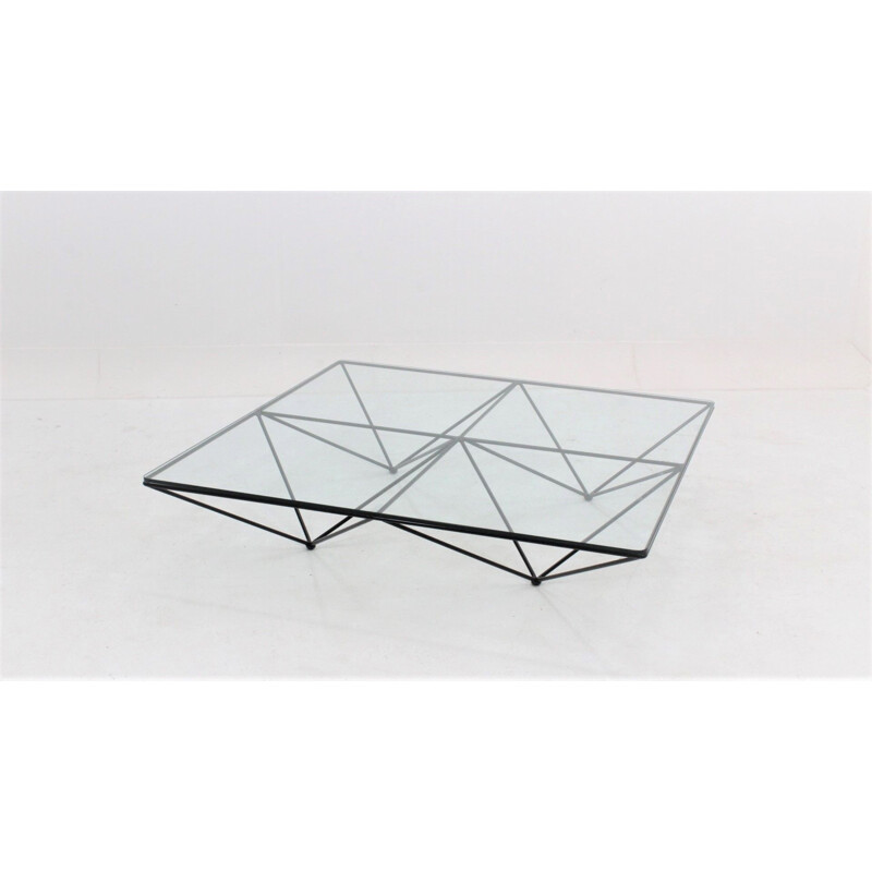 Vintage Alanda coffee table for B&B in glass and black metal 1970s