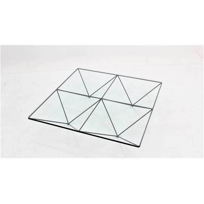 Vintage Alanda coffee table for B&B in glass and black metal 1970s
