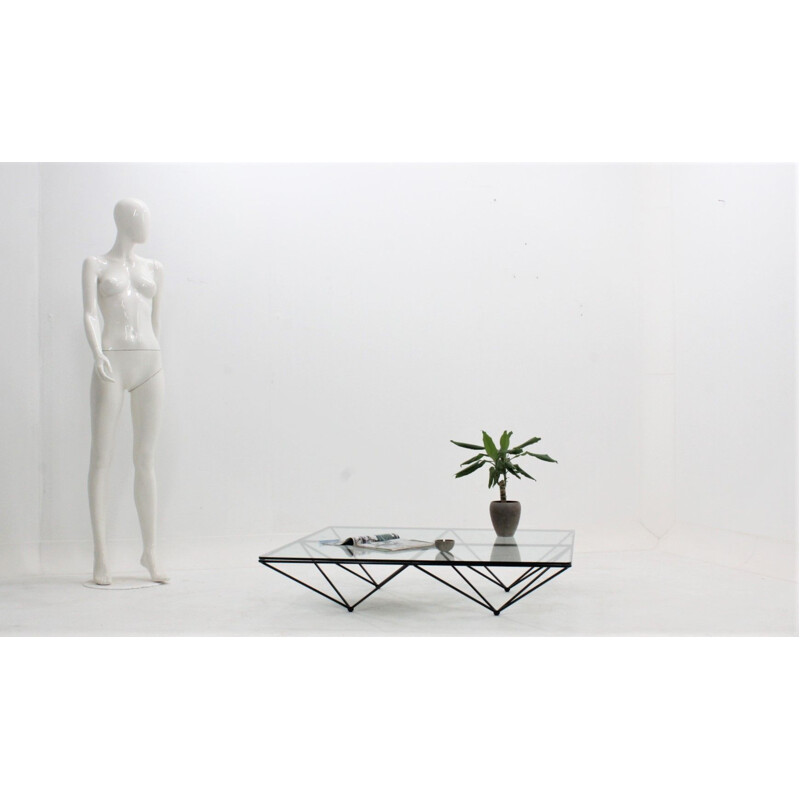 Vintage Alanda coffee table for B&B in glass and black metal 1970s