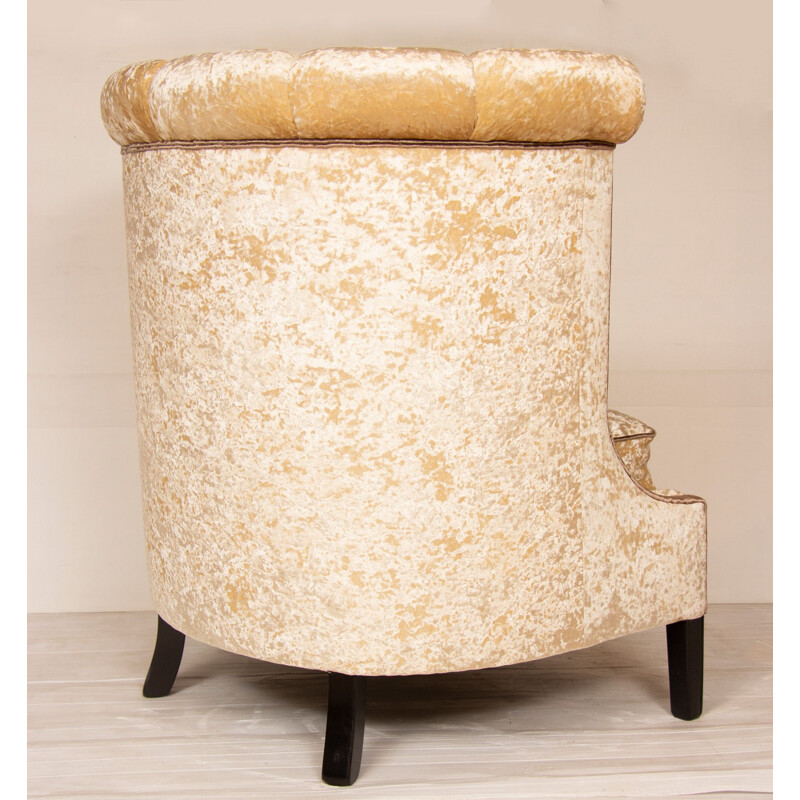 Vintage french roll top high back armchair in beige velvet 1930s