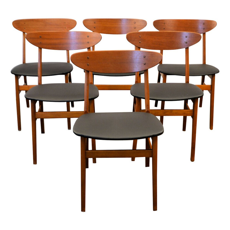 Ensemble de 6 chaises à repas vintage en teck par Farstrup Danemark