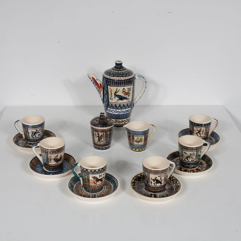 Service en céramique vintage par De Gats Valkenburg, Pays-Bas 1950s 