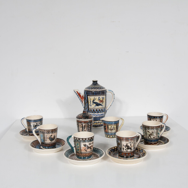 Vintage serveware set in ceramic by De Gats Valkenburg, Netherlands 1950s 